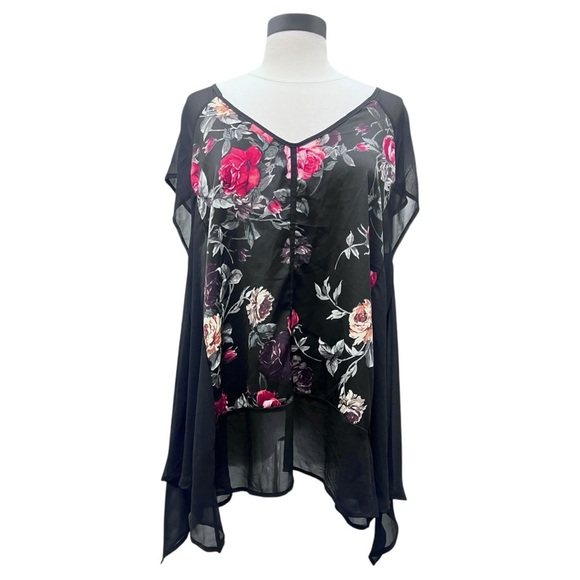 Torrid Chiffon Floral Black Sharkbite Blouse Womens 1 Empowering Romantic Boho - Picture 1 of 6